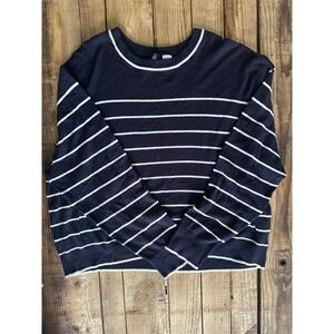 Divided H&M Womens XL Navy Blue White Striped Crewneck Lightweight Knit Sweater